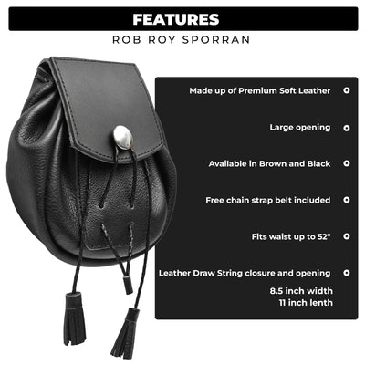 Rob Roy Leather Sporran | Black