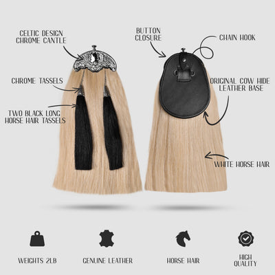 Full Dress Horse Hair Sporran with black horse hair tassels - Traditional Scottish formal accessory