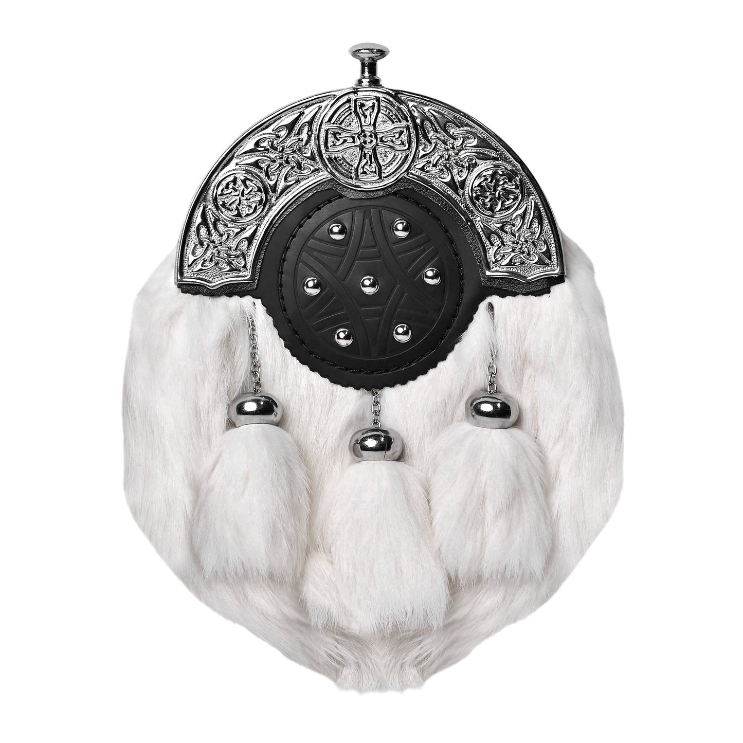 White Rabbit Fur Sporran with Chrome Cantle