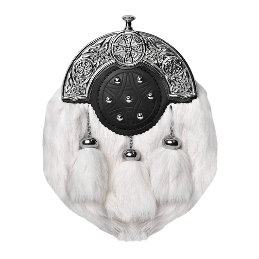 White Rabbit Fur Sporran with Chrome Cantle