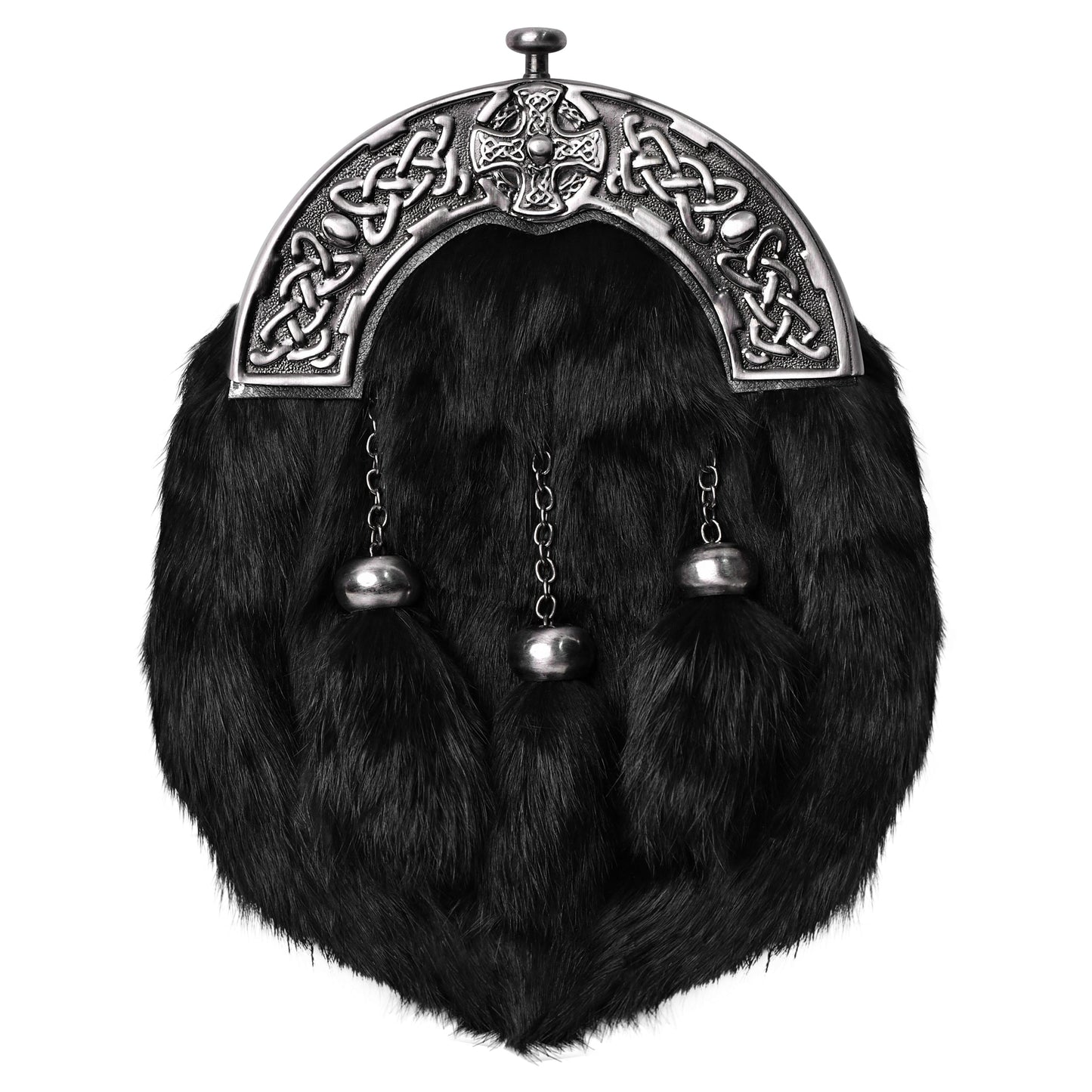 Formal Black Rabbit Fur Sporran with Black Cross Antique Cantle