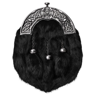 Formal Black Rabbit Fur Sporran with Black Cross Antique Cantle