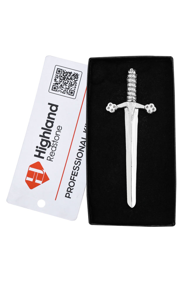 Chrome Bruce Sword kilt pin with elegant design