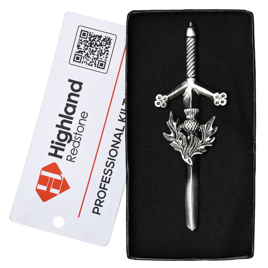 Chrome Thistle kilt pin with elegant thistle design