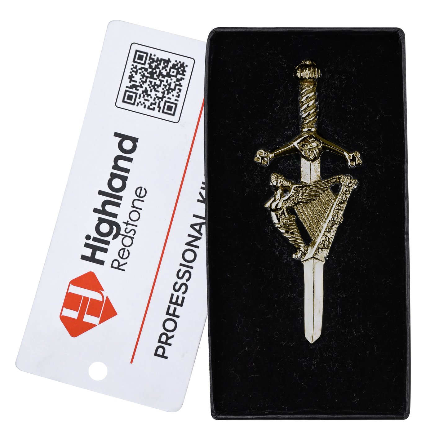 Antique Kilt Pin with a detailed Irish Harp design, perfect for adding elegance to your kilt outfit.