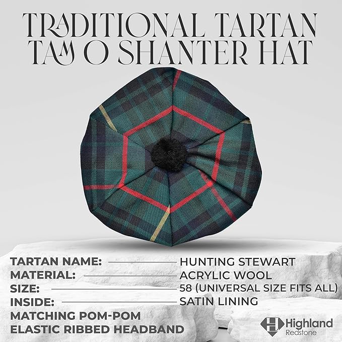 Tam O'Shanter Hat with Pompom | Hunting Stewart Tartan