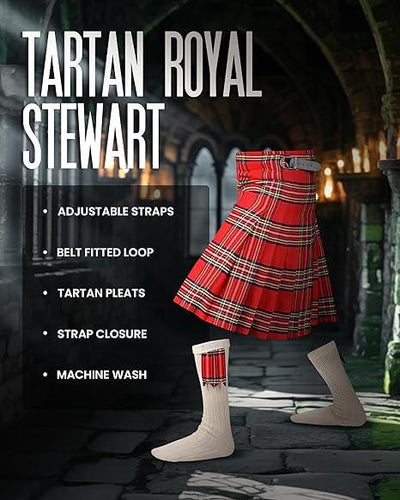 Men's Royal Stewart Tartan Kilt – 16oz Acrylic Wool, 5 Yards Traditional Scottish Kilt
