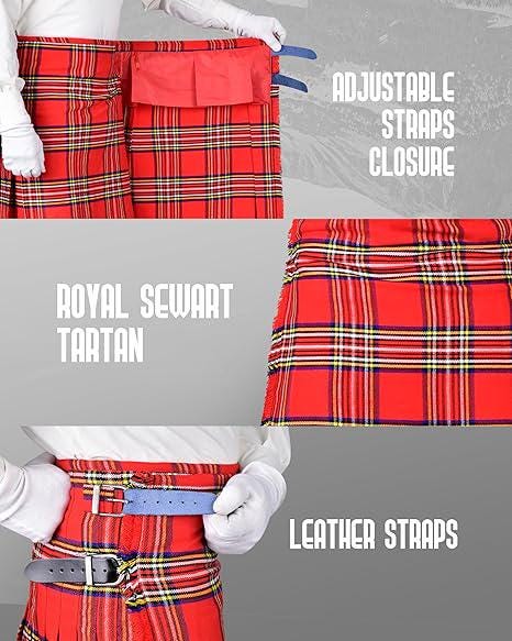Men's Royal Stewart Tartan Kilt – 16oz Acrylic Wool, 5 Yards Traditional Scottish Kilt