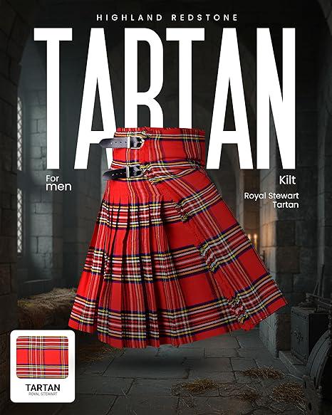 Men's Royal Stewart Tartan Kilt – 16oz Acrylic Wool, 5 Yards Traditional Scottish Kilt