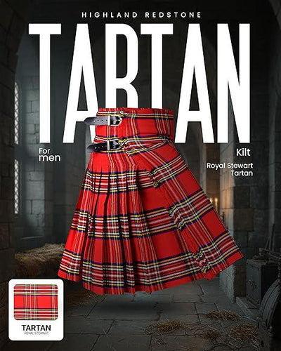 Men's Royal Stewart Tartan Kilt – 16oz Acrylic Wool, 5 Yards Traditional Scottish Kilt