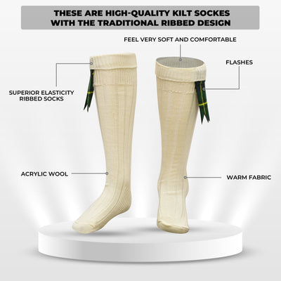 Comfortable Wool Blend Cream Kilt Hose | High-Quality Kilt Socks