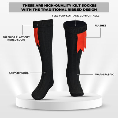 Comfortable Wool Blend Black Kilt Hose | High-Quality Kilt Socks