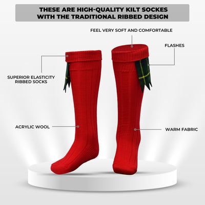 Comfortable Wool Blend Red Kilt Hose | High-Quality Kilt Socks