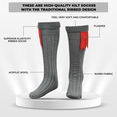 Comfortable Wool Blend Grey Kilt Hose | High-Quality Kilt Socks