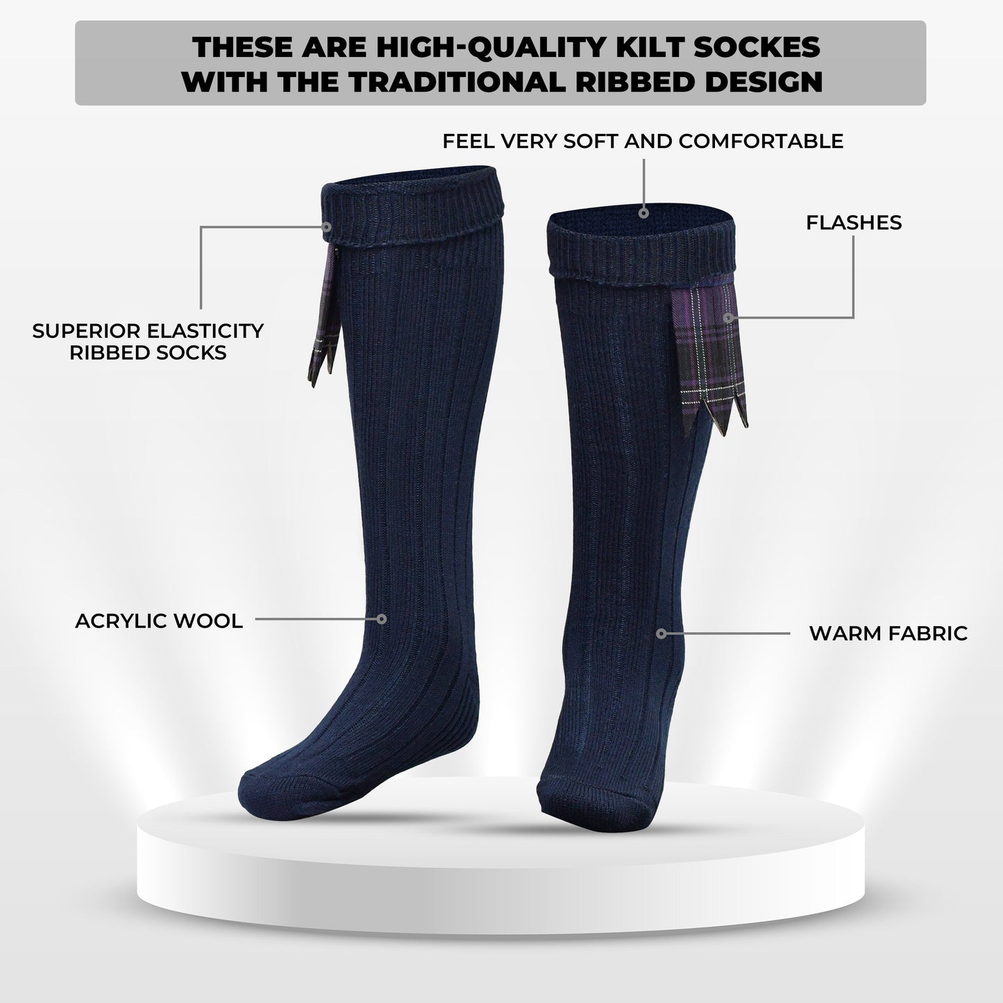 Comfortable Wool Blend Blue Kilt Hose | High-Quality Kilt Socks