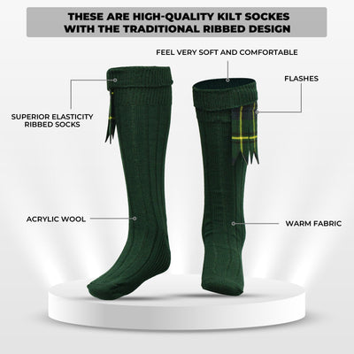 Comfortable Wool Blend Green Kilt Hose | High-Quality Kilt Socks