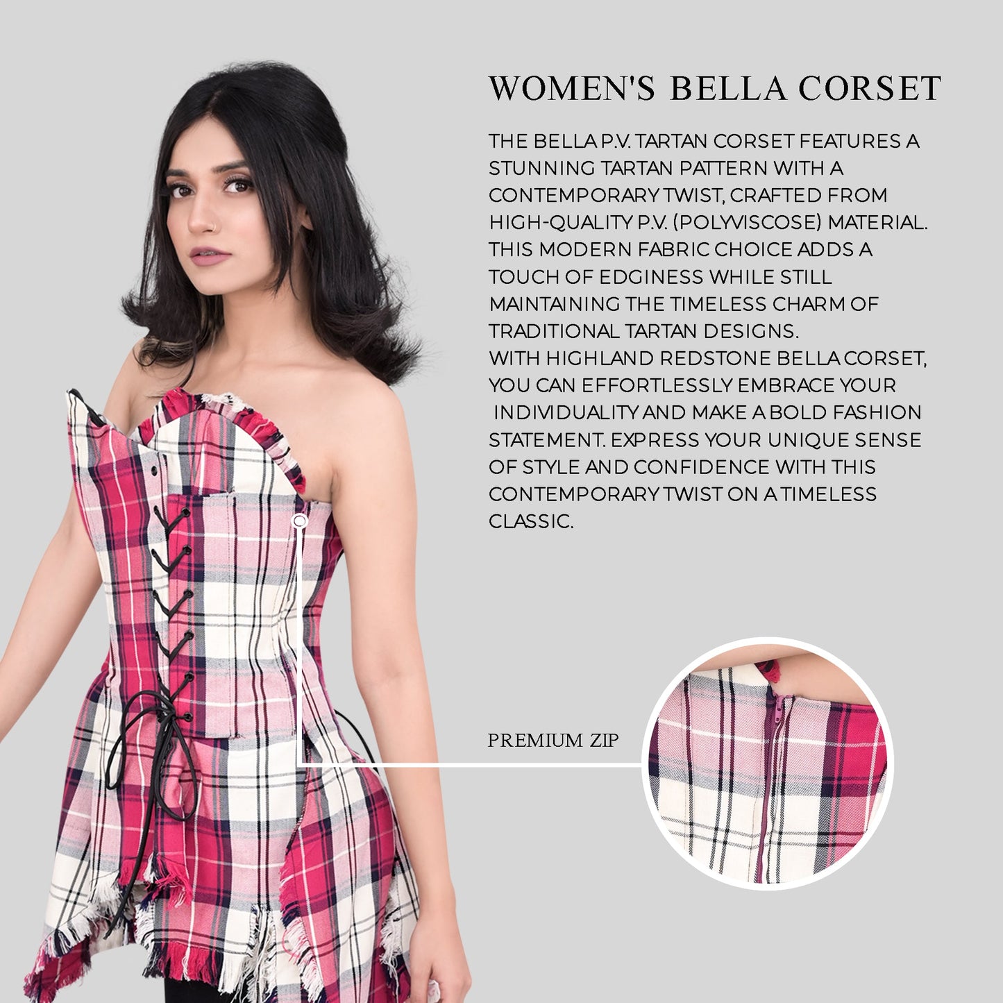Bella Tartan Corset (Dancing Pink/White)