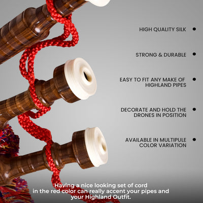 Highland Redstone Bagpipe Silk Cord | Red