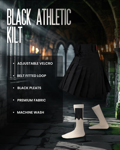 CoreStone Athletic Kilt - Black | Sports kilt For Men