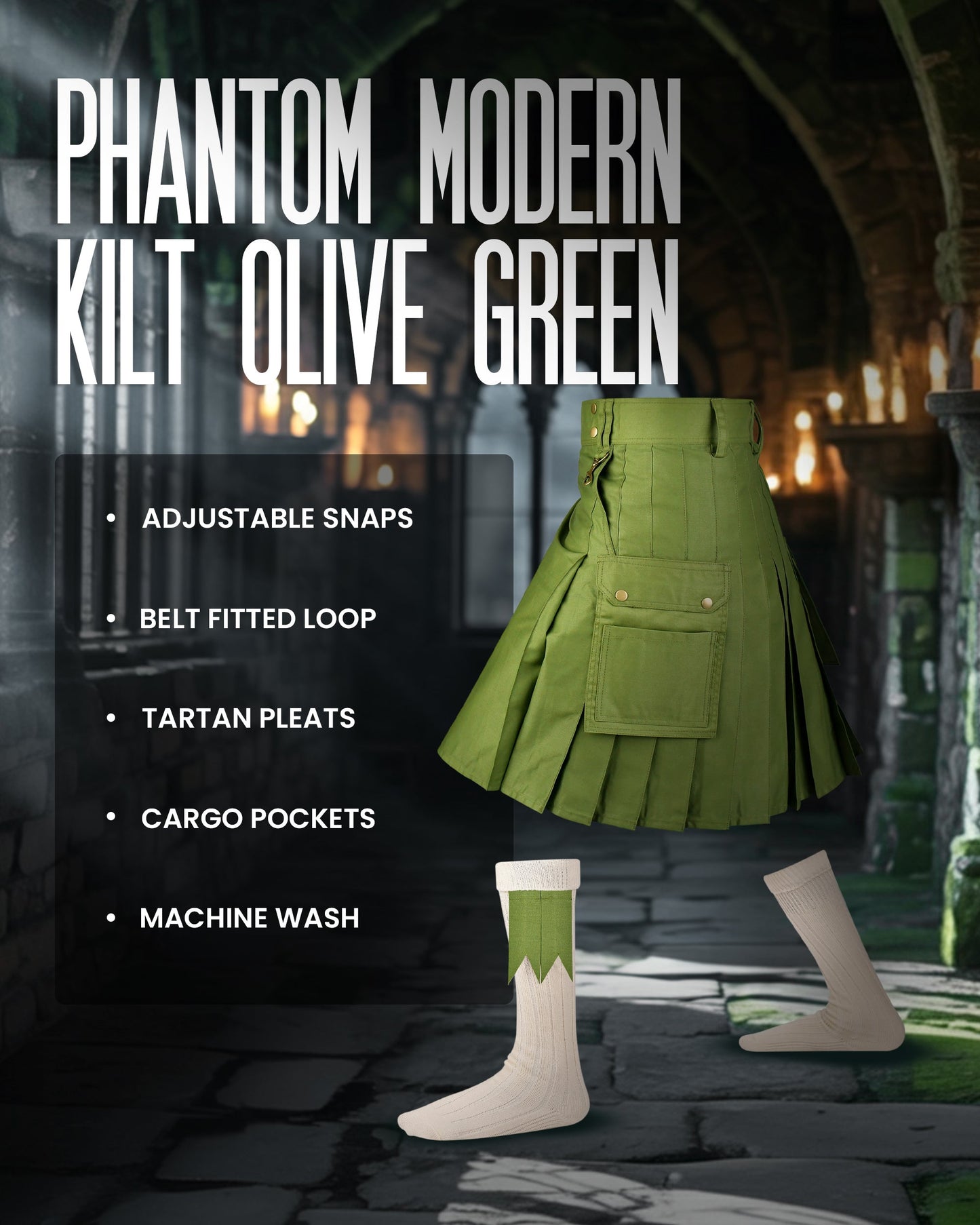 Phantom Modern Utility Kilt | Olive Green