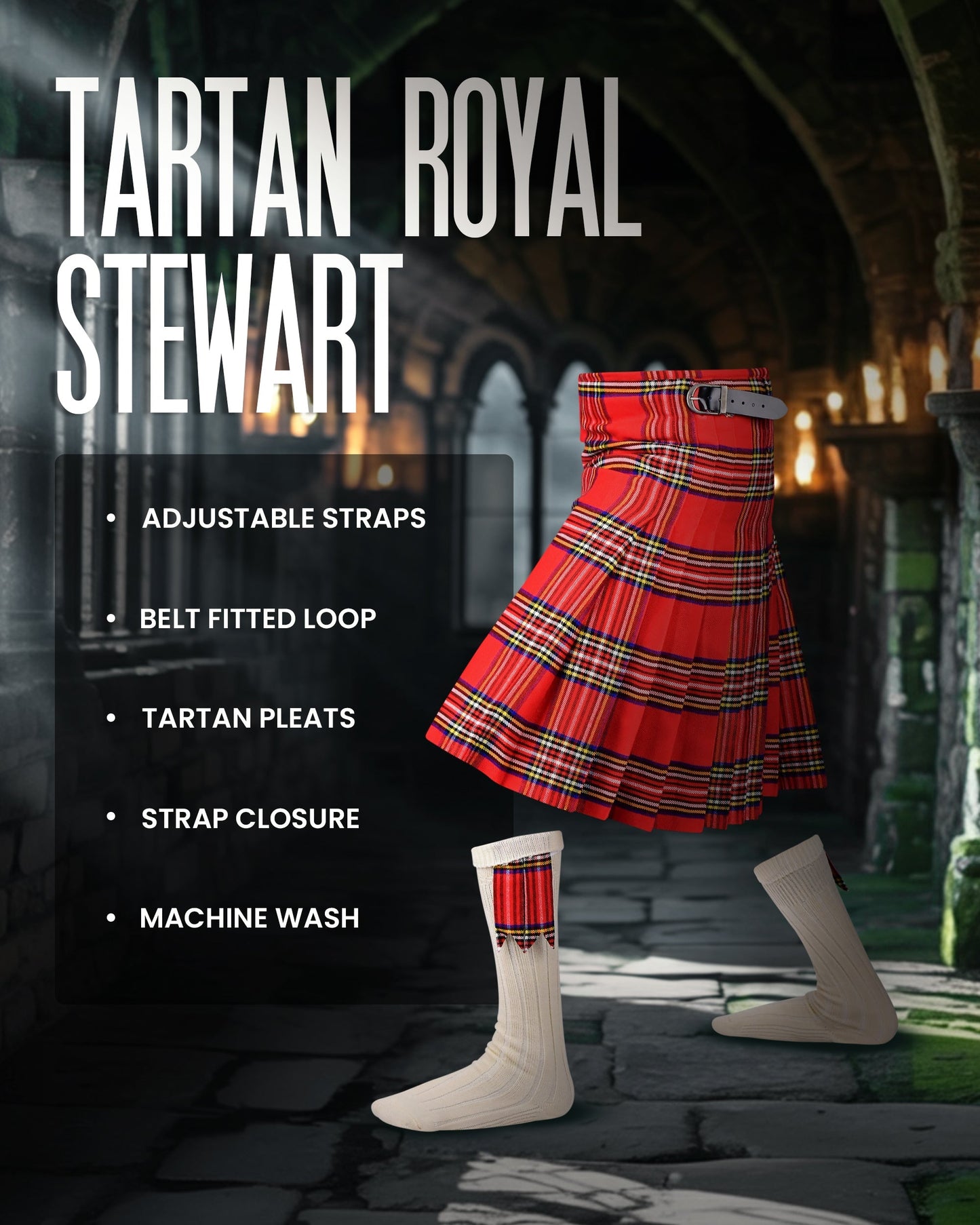 Acrylic Kilt | 16oz  Royal Stewart Tartan Kilt | Big & Tall