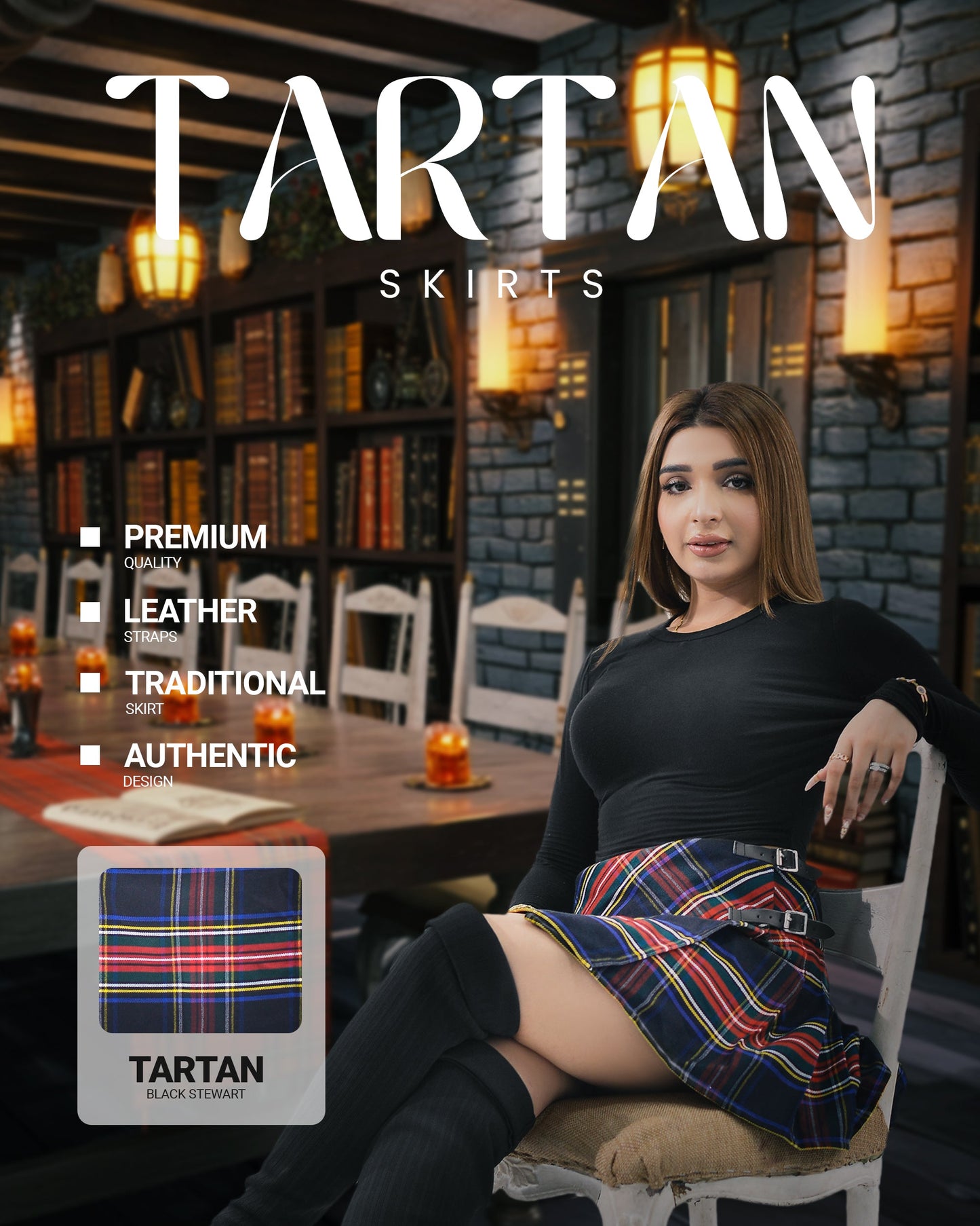 Women's Tartan Billie Skirt | Black Stewart
