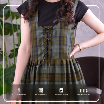 Women's Scottish Highland Dress - Long Tartan Dress | Black Watch Weathered