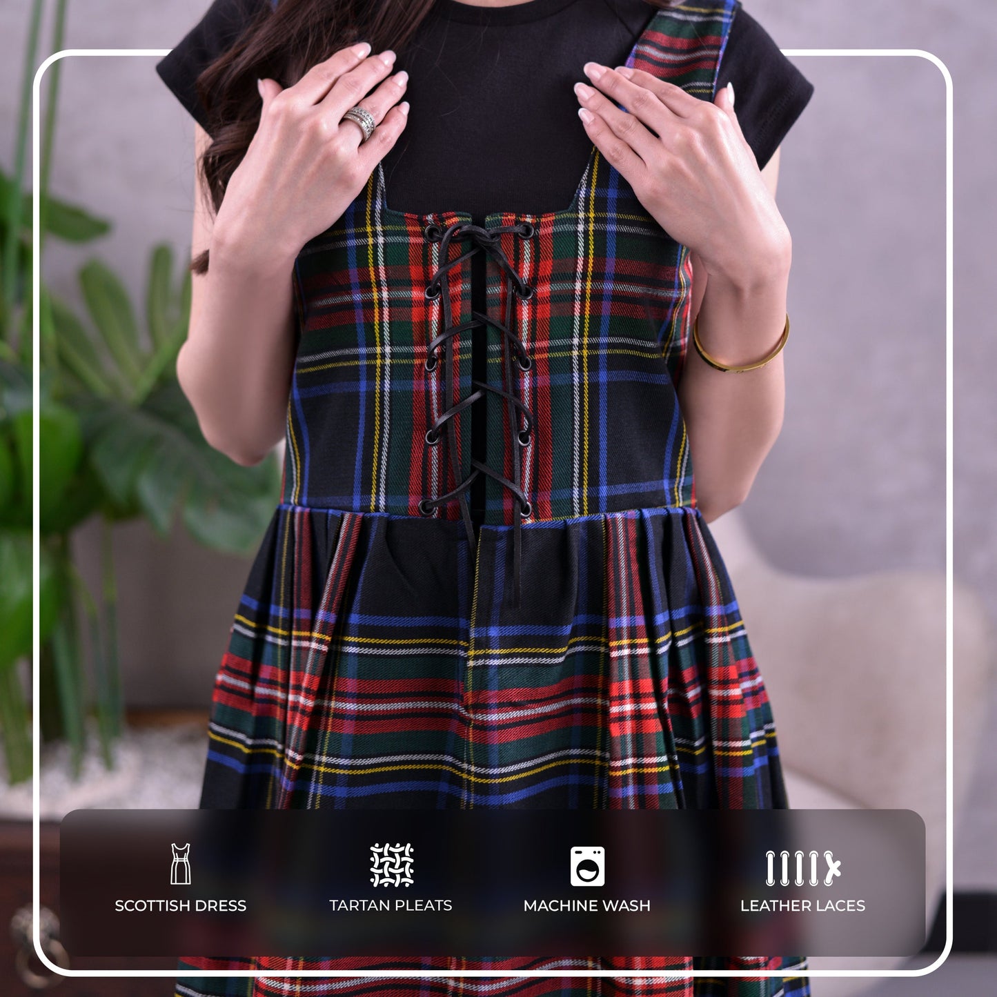Women's Scottish Highland Dress - Long Tartan Dress | Black Stewart