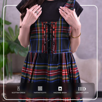 Women's Scottish Highland Dress - Long Tartan Dress | Black Stewart