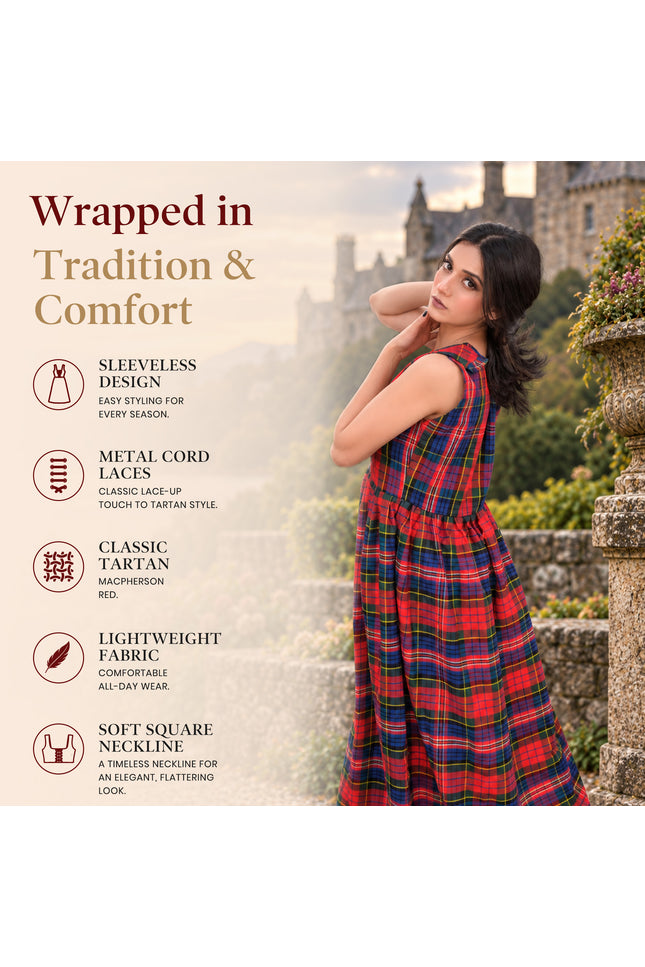 Women's Scottish Highland Dress - Long Tartan Dress |  Macpherson Red