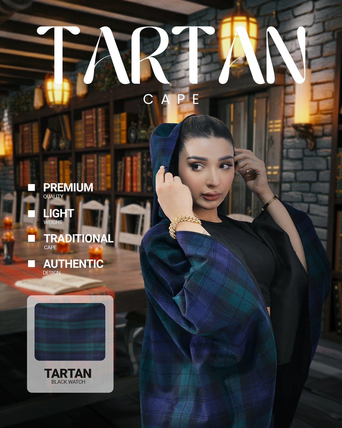 Women Tartan Cape - Black Watch