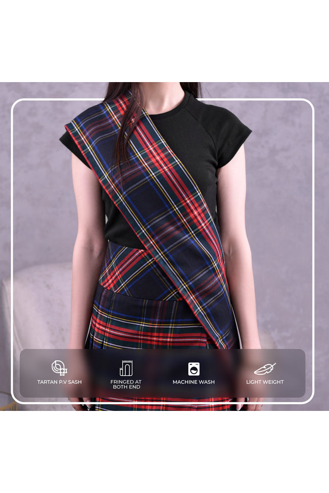 Women's Sash in Black Stewart Tartan