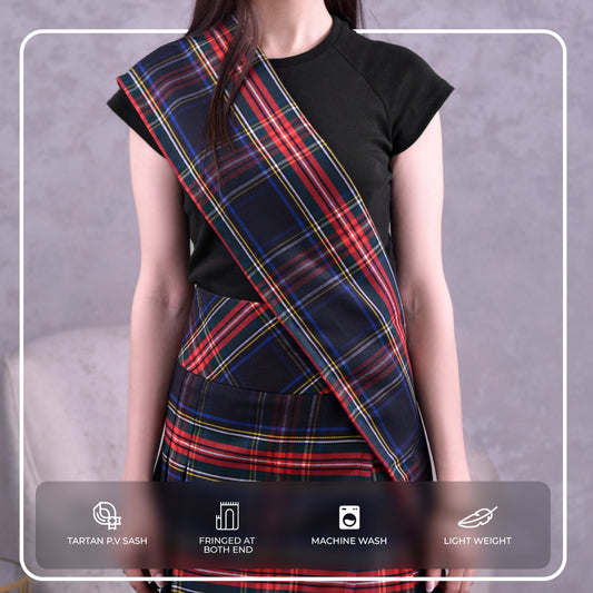 Women's Sash in Black Stewart Tartan