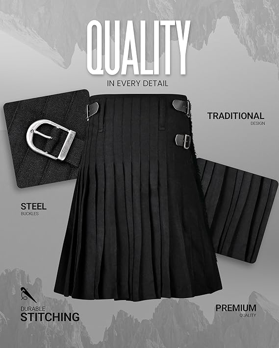 Acrylic Kilt | 16oz Plain Black Tartan Kilt | Big & Tall