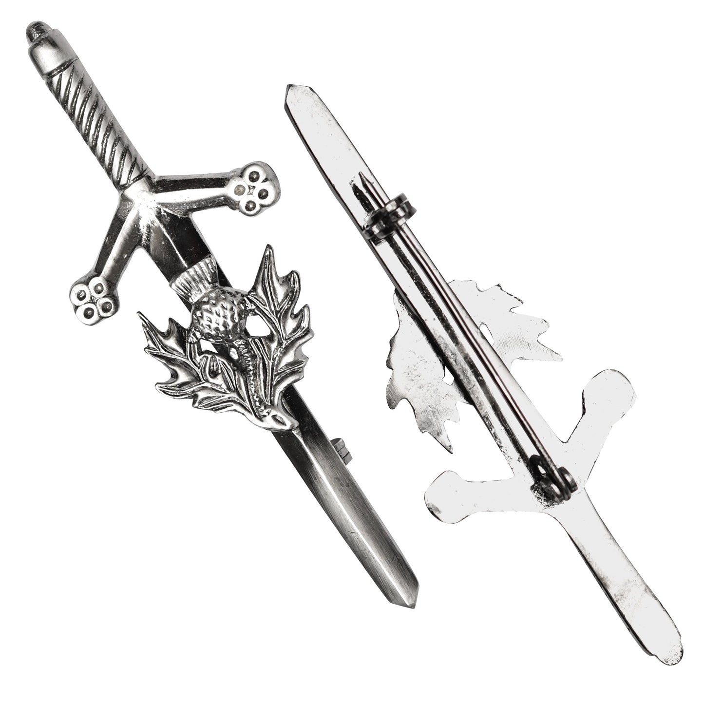 Chrome Thistle kilt pin with elegant thistle design