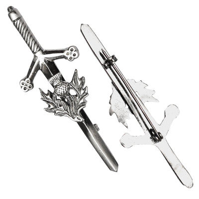 Chrome Thistle kilt pin with elegant thistle design