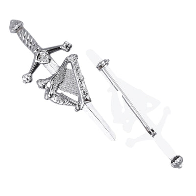 Chrome Irish Harp kilt pin with elegant design