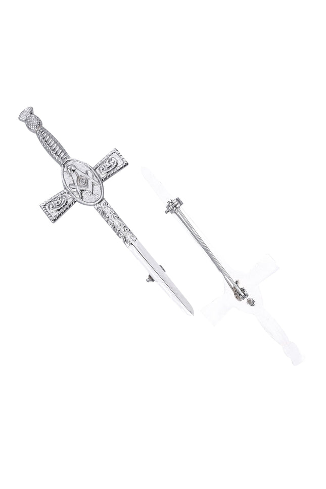 Chrome Masonic Thistle kilt pin with intricate design