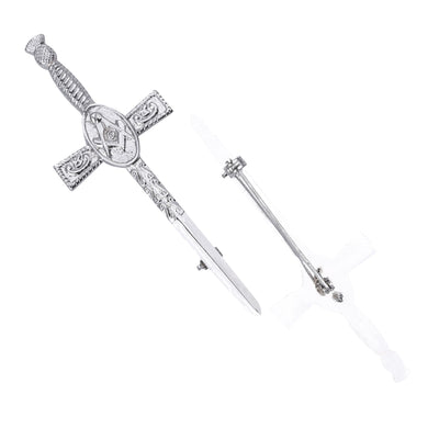Chrome Masonic Thistle kilt pin with intricate design