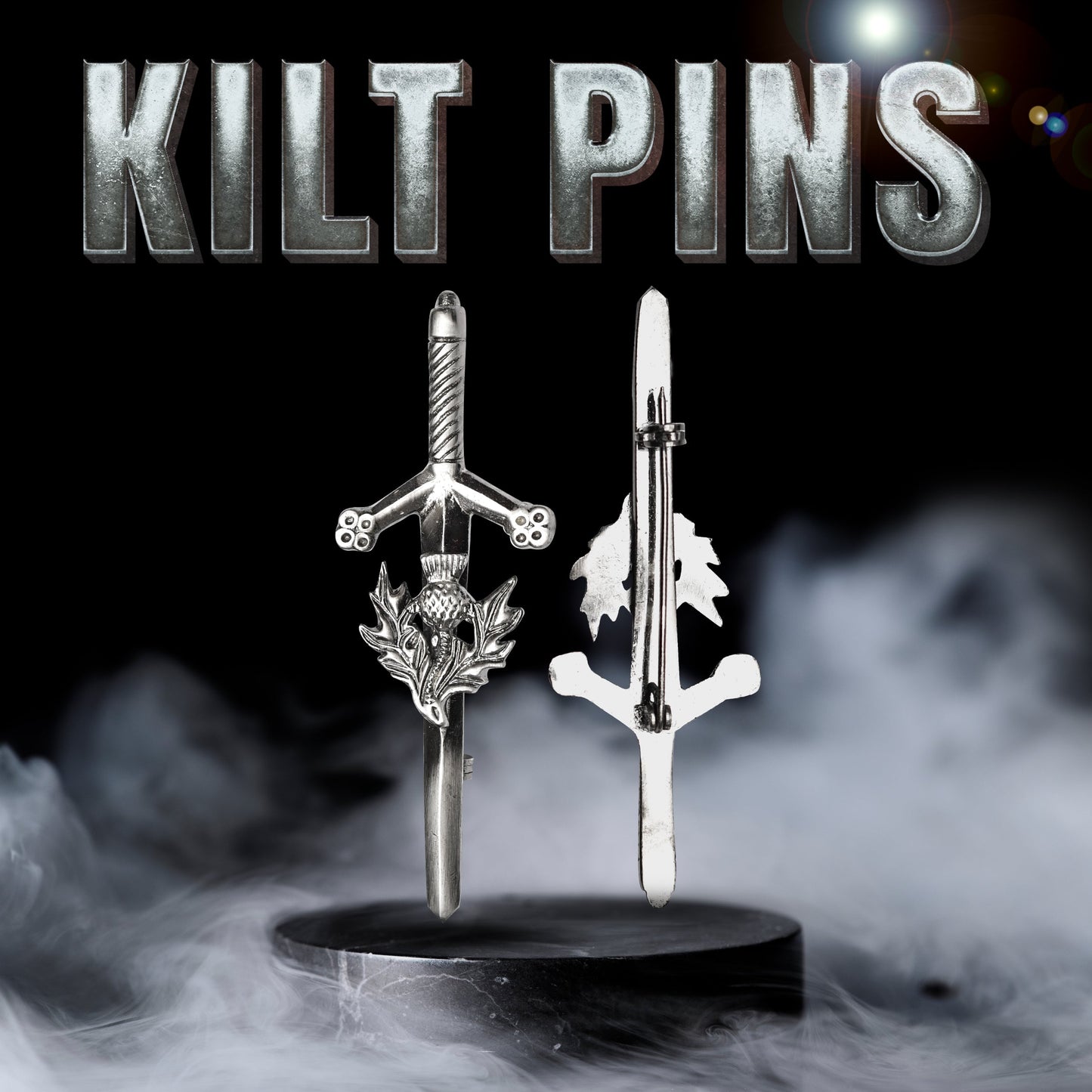 Chrome Thistle kilt pin with elegant thistle design