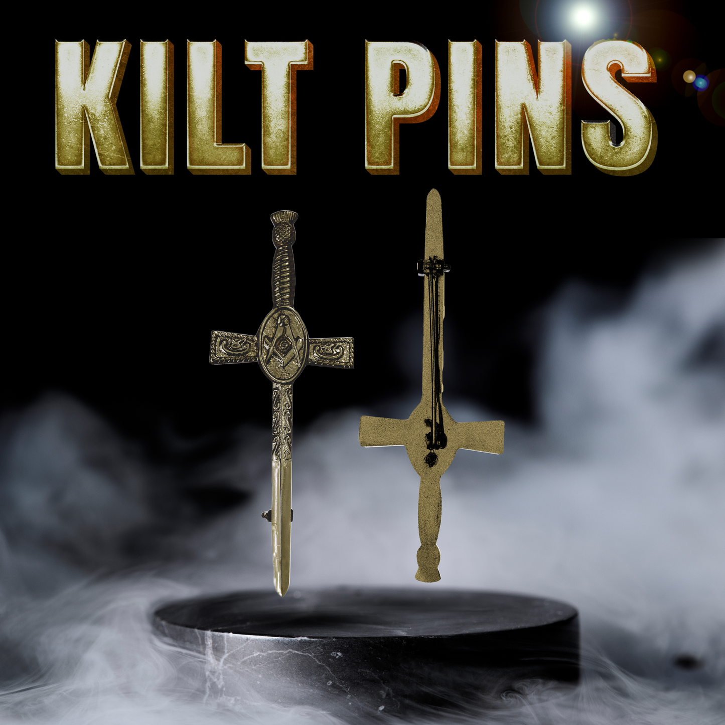 Antique Kilt Pin with a detailed Masonic Thistle design, perfect for adding elegance to your kilt outfit.