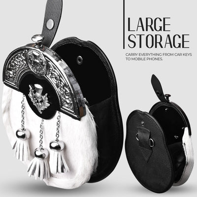 Formal White Bovine Sporran With Targe Leather Cantle