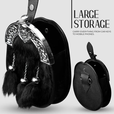 Black Rabbit Fur Sporran Chrome CantleBlack Rabbit Fur Sporran Chrome Cantle
