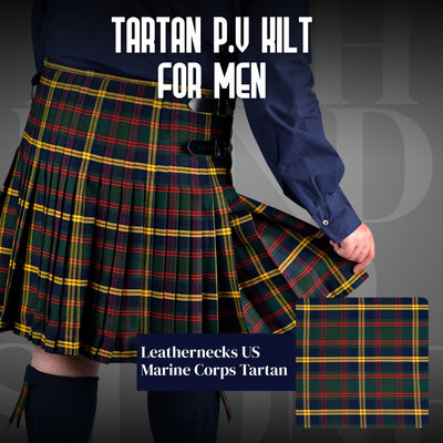 Kilt for Men I US Marine Corps - Leathernecks  Tartan Kilt Polyviscose 8 Yard Traditional Men Kilt | Big & Tall
