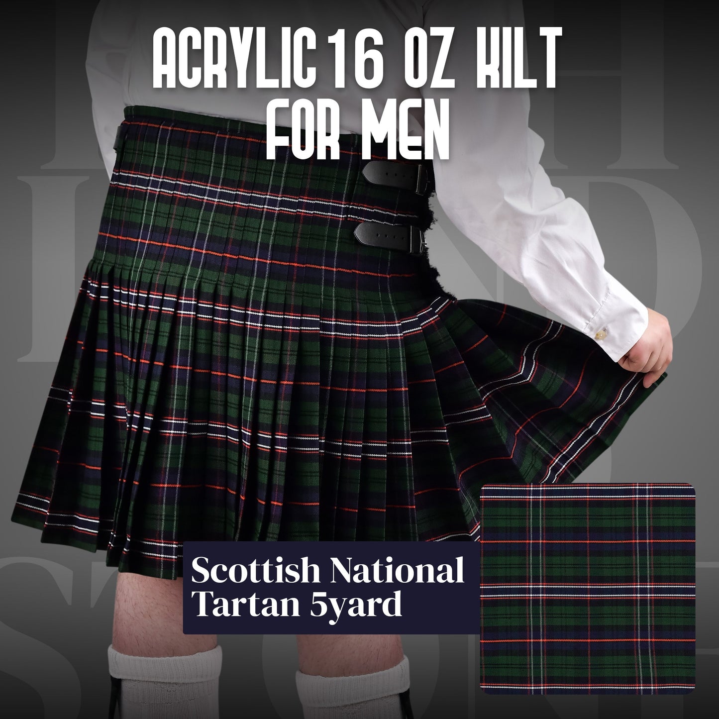 Acrylic Kilt | 16oz  Scottish National Tartan Kilt | Big & Tall