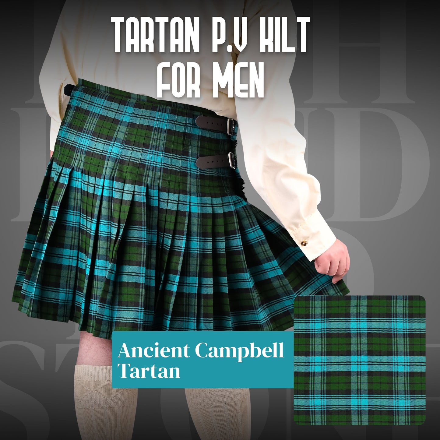 Kilt for Men I Ancient Campbell Tartan Kilt Polyviscose 8 Yard Traditional Men Kilt | Big & Tall