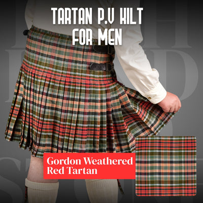 Kilt for Men I Gordon Weathered Red Tartan Kilt Polyviscose 8 Yard Traditional Men Kilt | Big & Tall