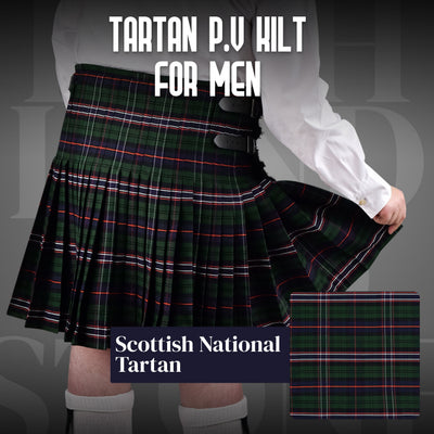 Kilt for Men I Scottish National Tartan Kilt Polyviscose 8 Yard Traditional Men Kilt | Big & Tall
