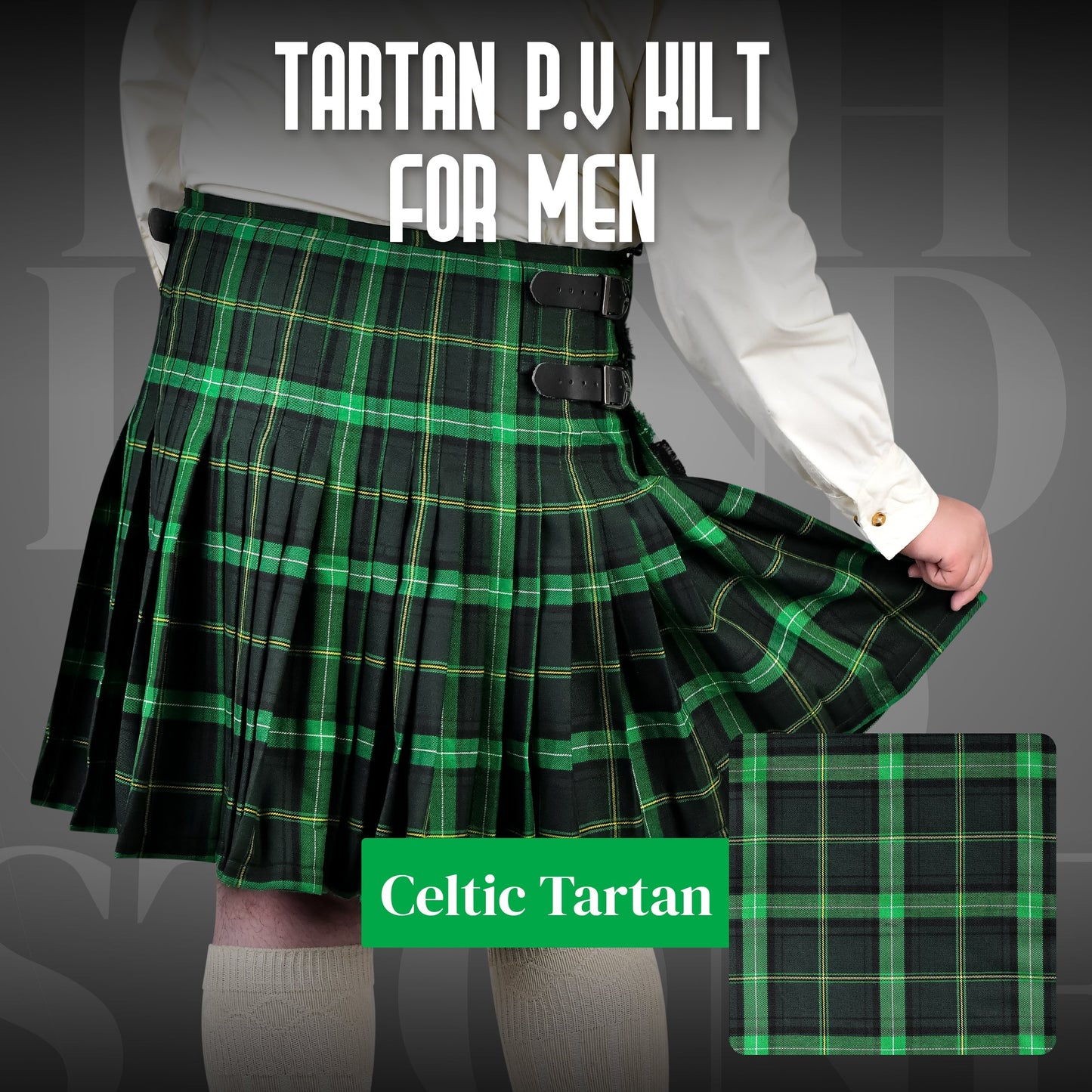 Kilt for Men I Celtic Tartan Kilt Polyviscose 8 Yard Traditional Men Kilt | Big & Tall