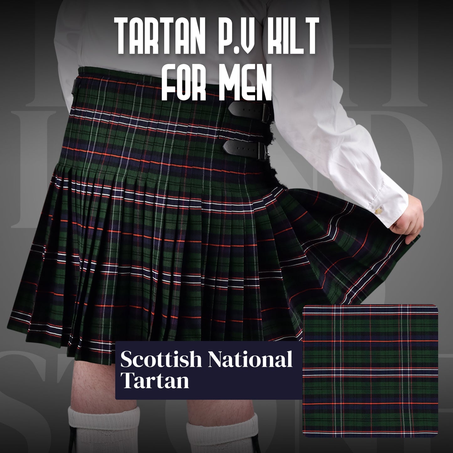 Kilt for Men I Scottish National Tartan Kilt Polyviscose 8 Yard Traditional Men Kilt